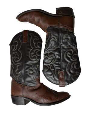 VTG Men's Boots Brown Leather Cowboy Texas Boot Co. SZ 8 All American Made USA